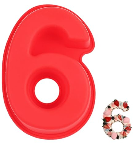 YXHZVON Tårtform nummer 6, kakformar, stora 3D-silikonkakformar, specialformade figurformar, lämplig för födelsedagar, fester (röd)