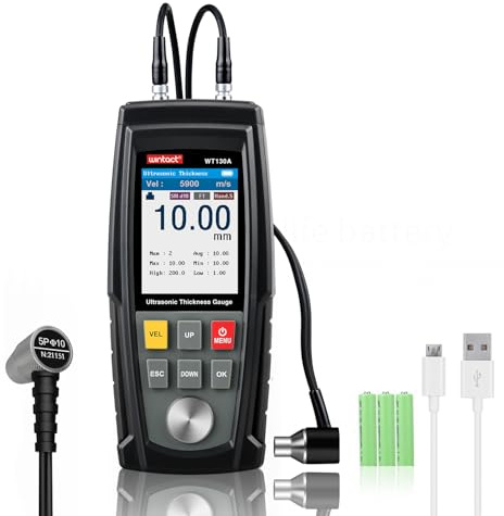 Wintact Spessimetro digitale a ultrasuoni, gamma da 0,039 a 30 cm, con sonda per misurare materiali metallici e non metallici, acciaio, pareti cilindriche, plastica, vetro, PVC, tubi (WT130A)