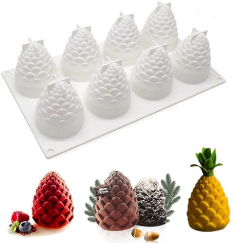 Umberdom 8-Cavity Silicone Pine Cone Mould Apple Mould, 3D Silicone Cake Mould for Baking Cupcake Pastry Dessert Mousse (1, Pine Cone)