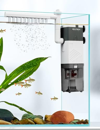 boxtech 4 en 1 Filtre pour Aquarium, Filtre d'aquarium Multifonction, Filtre Submersible Silencieux 6W, débit 450L/H, adapté aux Aquariums de 8-17 gallons