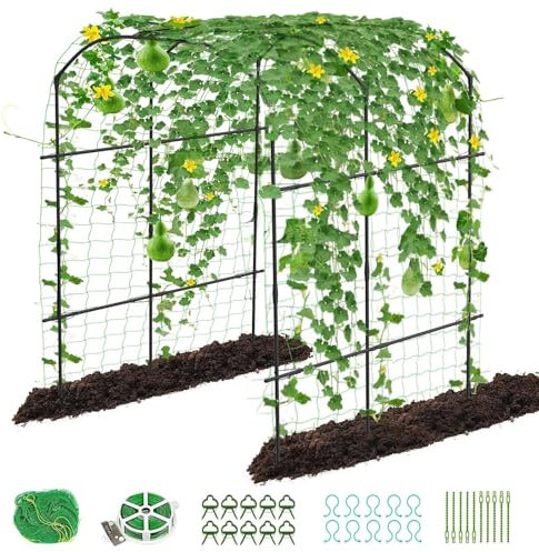 Rankhilfe gurken 220cm hohes Gartenbogengitter Rankhilfe Rankbogen aus Metall mit Gartenklammern und gedrehtem Riemen für Kletterpflanzen, Wein, Gemüse, Obst, Blumen, Outdoor, Hof, Rasen