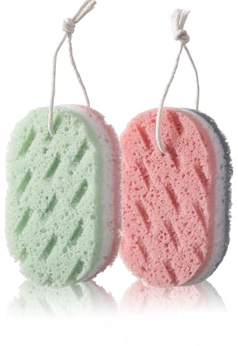 2pcs Three Layer exfoliating Bath Sponge with Hanging Rope and Rich Foam