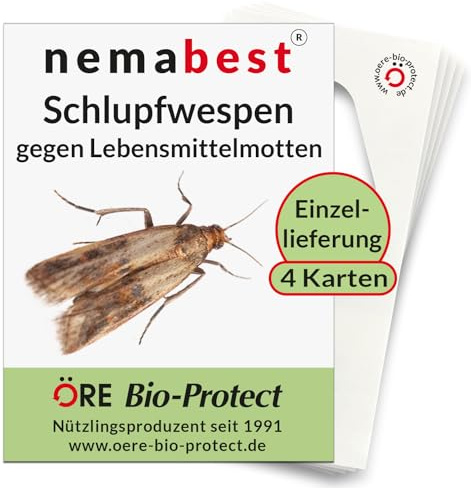 nemabest® Schlupfwespen gegen Lebensmittelmotten - 4 Karten à 1 Lieferung zur effektiven Bekämpfung - biologische Alternative zur Mottenfalle oder Pheromonfalle