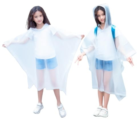 flintronic 2 Pcs Imperméables pour Enfants, Poncho Pluie Enfant, Réutilisable EVA Imperméable, Manteau de Pluie à Capuche pour Garçons Filles, Poncho de pluie Vélo Randonnée Voyage