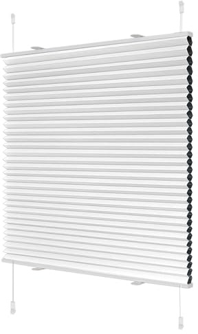 Wabenplissee ohne Bohren Verdunklung Plissee Klemmfix ohne Bohren Weiß-Weiß 55x130cm(BxH) Thermo Doppelplissee 100% Blickdicht Jalousie für Fenster ohne Bohren Sanfree