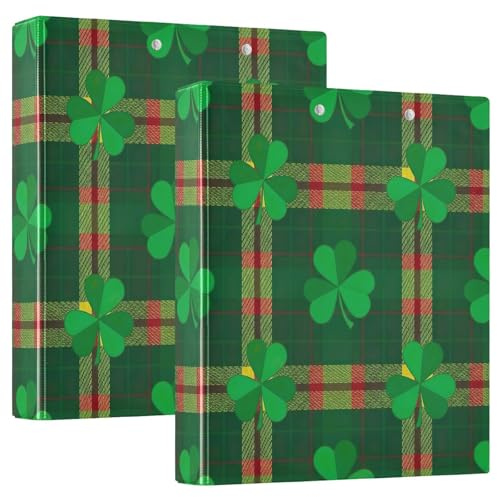 Ringbuch mit 3 Ringen, grüne Kleeblätter, traditionelle grüne D-Ringbücher mit Klemmbrett, große 3-Ringbücher für Schule, Uni, Büro, 2 Stück
