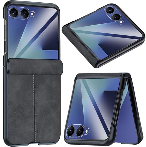 NINKI Funda Case Protector para Samsung Galaxy Z Flip 7 con Bisagra y Protección de Pantalla Exterior, Cuero Mate Ultradelgado Capa, Anti-Choques Anti-Arañazos Carcasa para Z Flip 7 Negro