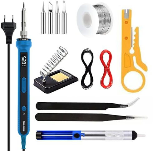Lötkolben Set, 100W LED 180-520℃ Temperaturregelung Soldering Kit, Lötkolben mit LCD Bildschirm, Lötset mit EIN/AUS-Schalter und Einstellbarer Temperaturknopf für Elektroarbeiten und Reparaturen