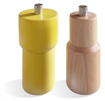 Novatta Molinillo de sal y pimienta de madera, juego de molinillos de especias con mecanismo de cerámica, ajustable, ideal para bodas de madera (natural, amarillo, 50 x 131/60 x 131)