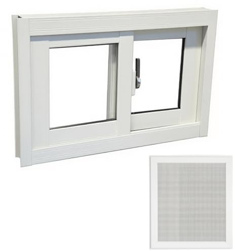 Finestra Scorrevole Per Seminterrato, Finestra Battente In Alluminio Montaggio Incassato, Dimensioni: 50–100 Cm, Per Capanno, Pollaio, Casetta, Garage, Fienile(Bianca,80x50cm)