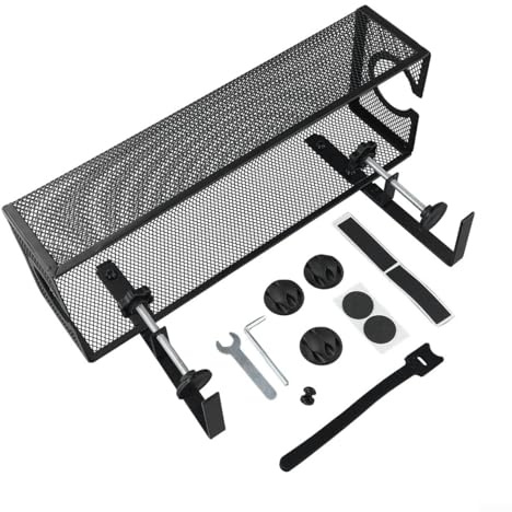 Plateau de gestion des câbles sous bureau en acier au carbone, réglable pour bureaux de 1,2 à 6 cm d'épaisseur, installation sans perçage sur bois, verre, métal ou marbre, fil ventilé (A)