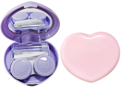 2PCS Heart-Shaped Contact Lens Cases with Mirror, Contact Lenses Case Box