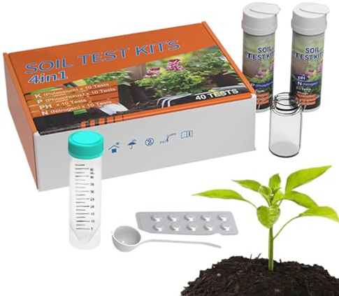 Pruojhw Soil pH Test Kit, 4-in-1 Lawn Soil Test Kit, Nutrient Analyzer for Vegetables Potted Flowers Gardens Orchards Vines Greenhouses