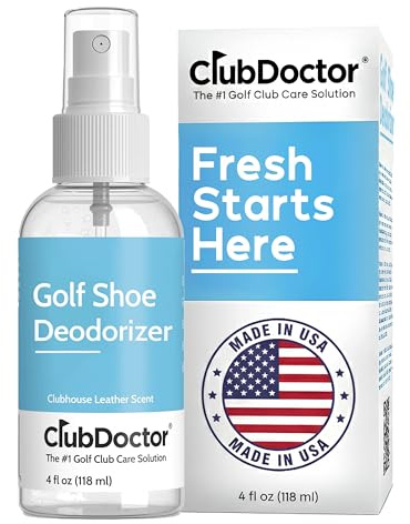 Club Doctor Golf Shoe Deodorizer Spray, Enzyme Odor Eliminator with Premium Elite Leather Scent Air Freshener, Smell Absorber, Fast-Drying Safe for All Materials Long-Lasting Freshness for Golf Shoes