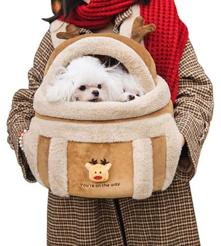 Bolso De Transporte para Perros,Mochila De Peluche En Forma De Alce De Mascotas,Mochila Suave para Cachorros De Exterior - para Viajes Aire Libre Avión Camping Invierno Desplazamientos