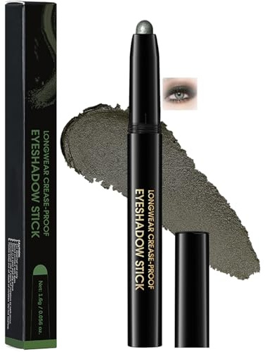 Dark Green Shimmer Eyeshadow Stick – Creamy Waterproof Long Lasting Eye Shadow Pencil for Smokey Makeup, Smooth Blendable Texture, High Pigment Multi-Use Eyeliner Shadow Crayon for Women