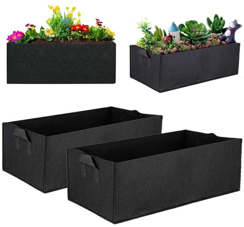 SEAHUI 2 sacchetti traspiranti per la coltivazione di piante, in tessuto non tessuto rettangolare, contenitore per piantare erbe, fiori, verdure, patate, pomodori, carote e accessori per la