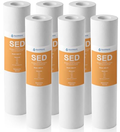 AquaWeaver 5 Micron PP Sediment Water Filter Cartridge 10 x 2.5 Whole House Replacement Compatible with All Standard 10-Inch RO and Well Water Filter Systems, HF-150A, WH-S200-C, AP11T, 6 Pack