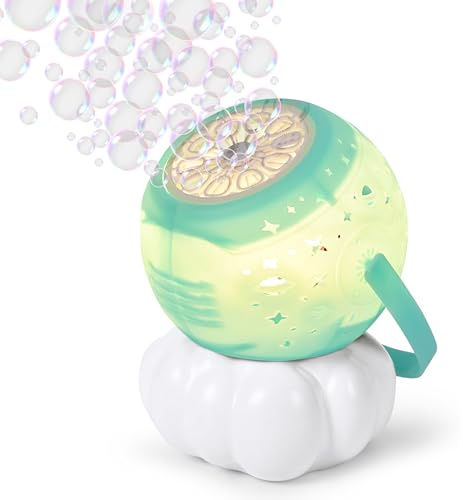 cossy Bubble Machine, Rechargeable Bubble Machine for Kids, Portable Bubble Blower with Warm Lights, Automatic Bubble Maker with 20000+ Bubbles/Min, Suitable for Outdoor, Parties, Weddings, Green
