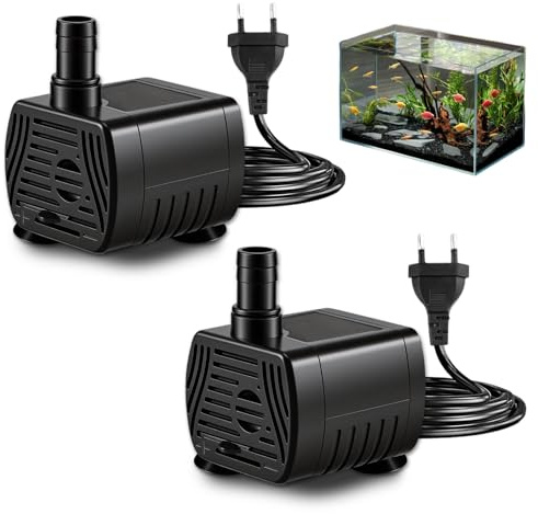 2 stycken 3 W minidränkbar pump, 200 L/H liten fontänpump, 220 V tysta vattenpumpar för akvarier, vattenspel, fiskbassäng, dammfontän, hydrokultur, justerbart vattenflöde, 1,8 m kabel, EU-kontakt