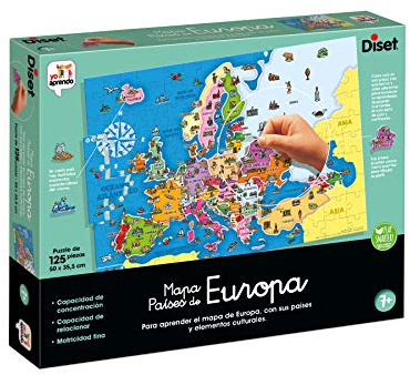 Diset - Länder Europas, Lernpuzzle zum Erlernen der europäischen Geographie ab 7 Jahren