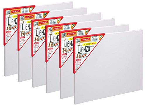 SET 6 LIENZOS PREESTIRADOS STARPLAST - Lienzos para pintar, 50x60 cm, lienzos blancos, artísticos, Canvas de algodón, 280 gr, para pintura acrílica, óleo, gouache, témpera - Blanco