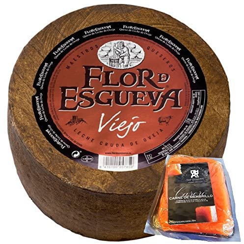 Flor de Esgueva Viejo Queso Completo Peso Aproximado 3,35 Kilogramos - Incluye Membrillo Artesano - Queso Viejo - Elaborado exclusivamente con leche cruda o pasteurizada