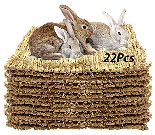 Tfwadmx 24 Stück Grasmatte für Kaninchen, Kaninchen, Naturstroh, gewebtes Bett, Kleintierkäfig, Schlafmatte, Heumatte, Nest, Spiel, Kauspielzeug für Meerschweinchen, Katzen, Hunde und Kleintiere