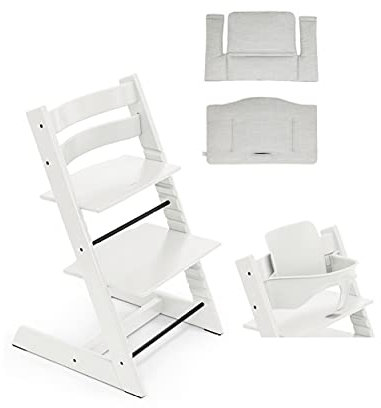 Stokke Tripp Trapp Bundle - Trona con cojín Classic Nordic Grey OCS y set de bebé incluido, color blanco