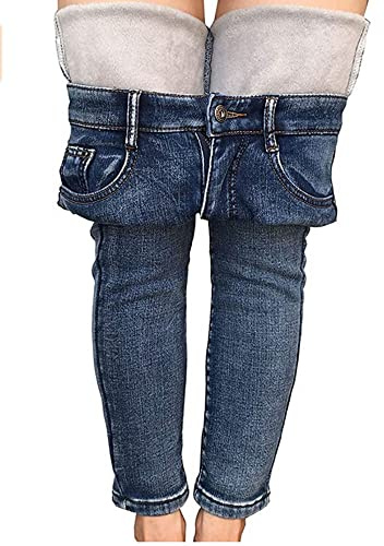 YILEEGOO Jeggings d'hiver pour femme avec doublure en polaire extensible taille haute, bleu clair, L