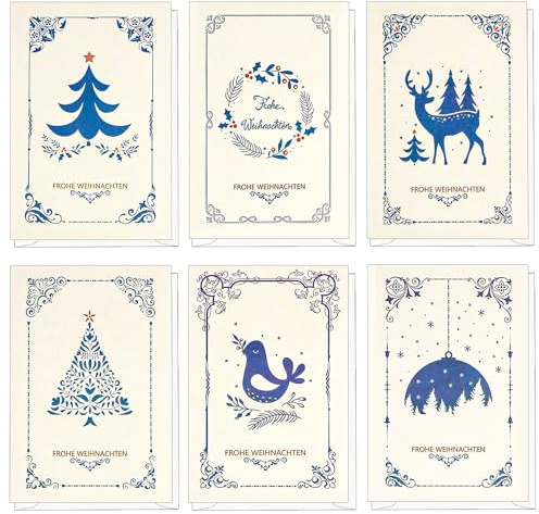DERAYEE Cartes de Noël, lot de 48 cartes de Noël, cartes de vœux de Noël pour les cadeaux de Noël, 6 types différents de cartes de Noël.