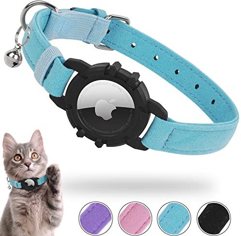Airtag Katzenhalsband, Integriertes Apple Air Tag Katzen Halsbänder, Weiches GPS mit Airtag Halterung und Glocke Leichtes Tracker Halsband, Mädchen/Jungen Katze (Blau)