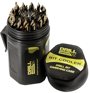 Drill America 29 Piece Cobalt Stepped Point Drill Bit Set in Round Case w/Gold Oxide Finish for Drilling Acrylic, Steel, Hard Metals, Sizes 1/16 to 1/2 x 64ths, GSC Series ZMGSC29J-PC