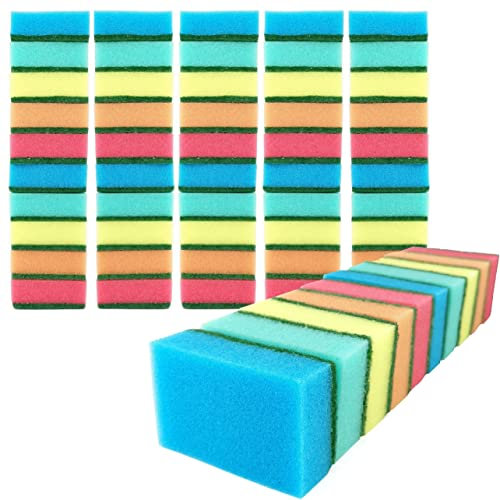 Esponjas de Cocina 60 uds – Estropajos Dobles Multicolores 75×50×28 mm – Esponja limpiadora Multiuso para ollas, Platos y Superficies