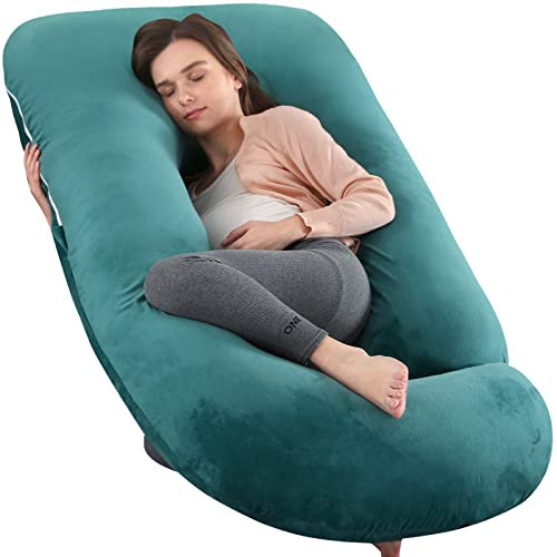 U-Shaped Full Body Pregnancy Pillow for Sleeping – 57 Maternity Pillow with Removable Cover, Support for Back, Legs, Belly & Hips (Velvet-Forest Green)