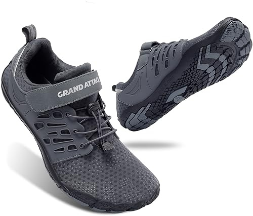 Grand Attack Barefoot Shoes Men Minimalist Lightweight Cross-Trainer Zero Drop Wide Toe Box Wrestling Weightlifting Walking Shoes Trail Running Sneakers Dark Grey Size 9