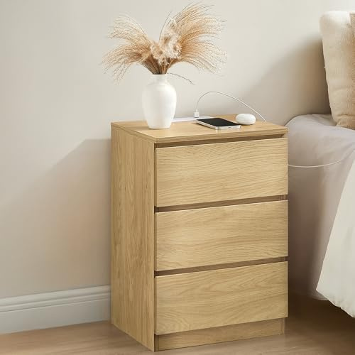 VASAGLE Bedside Table with Power Strip, Side End Table with Drawers, 2 AC OutLETs, 2 USB Ports, for Living Room, Bedroom, Study, Straw Yellow KAILYN Collection LET631Y71