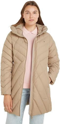 Tommy Hilfiger Abrigo de Plumas Mujer Chevron Down Coat con Capucha, Beige (Beige), S