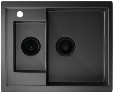 Klarstein évier multifonction – bacs 1,5 avec surface brossée,acier inoxydable,résistant aux rayures & à la chaleur, facile à nettoyer, trop-plein & kit d'installation inclus, 61x50 cm, gris métallisé