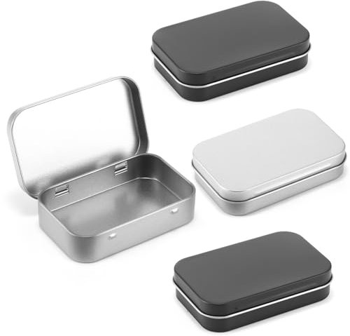 XiangSKY 4 PCS Tin Box, Tins Container Rectangular, Rectangular Tins Metal Container, Small Tin Box Metal Empty Hinged Tins Containers, Metal Tin Containers Square for Candies Jewelry(Black,Silver)