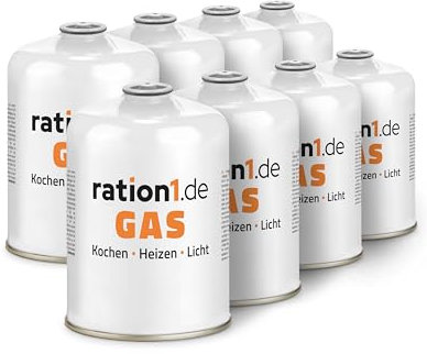 8X ration1 Gaskartusche á 450 g, Gaskartuschen Set, EN 417 Gewinde Schraubkartusche, Ventilkartusche, Butan-Propan Gas Kartusche mit Gewinde für Campingkocher Gaskocher, Camping, Outdoor