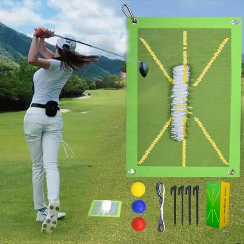 ONEMEAN Golf Training Mat - Indoor & Outdoor Hitting Mat, Swing Trainer & Divot Board, Compact Golf Training Aid for Professionals & Beginners