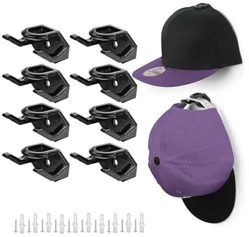 fuxunamz Porta Cappelli, 8 Pezzi Porta Cappelli Autoadesivo, Porta Cappelli da Parete, Organizzatore per Cappellini da Baseball, Portacappelli Minimalista per Cappelli, Accessori