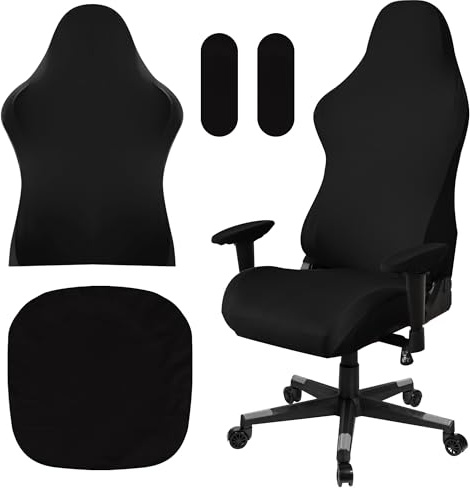JSMTKJ Funda para Silla de Juegos, Elástica Funda Universal para Silla de Ordenador de Juego/Carreras (Negro 4 Piezas)