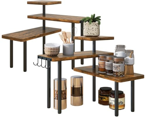 IBUYKE Estantería esquinera para Cocina,Estante para Especias de 3 niveles,Juego de 2,Organizador de almacenamiento de especias,Estante de Pie para baño, mostrador,armario,marrón,TLJ023H-2