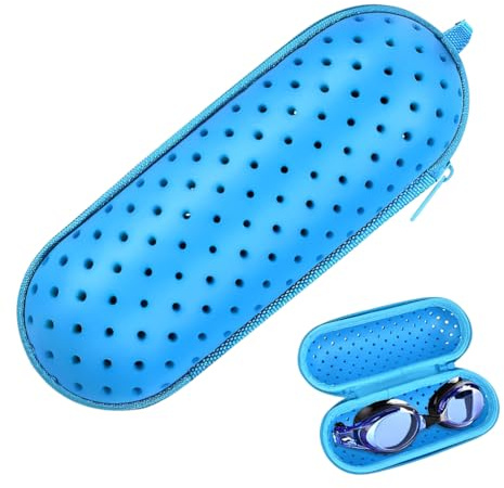 WUSJCOF 1 unidad estuche impermeable para gafas de natación, funda rígida con mosquetón y orificio de drenaje, estuche unisex para gafas de natación (Azul)