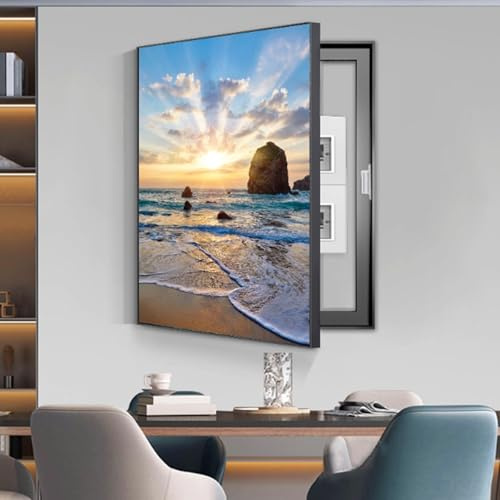Cuadro Electrico Tapa Caja Decorativos Modernos, Montado en la Pared con Diseño Abatible, Cubiertas de Panel de Disyuntor Vertical, Para el Hogar, Sala de Estar(Black 5,50 * 70cm/19 * 27in)