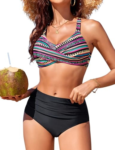 RITOSTA Bikini damset push up bikinis topp magkontroll baddräkt twist front baddräkter hög midja bikiniset badkläder tvådelade baddräkter