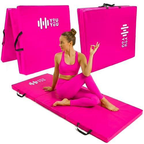 YouVsYou 6ft Tri-Folding Gymnastics Mat & Play Mat, 5cm Thick High-Density Foam Crash Mat, Non-Slip, Sweat-Proof & Portable Exercise Mat for Tumbling, Gym, and Home Exercise & Play, 183cm x 60cm