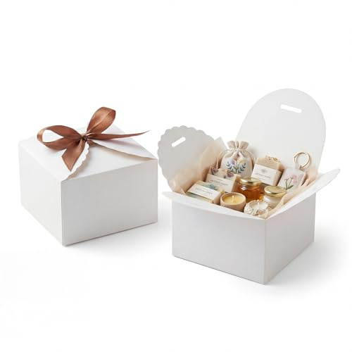 12 Pcs White Jewellery Gift Boxes with Lids | Cardboard, ribbon included, for gift wrapping and presents, size 3.5 x 3.5 x 2.4 inches.
